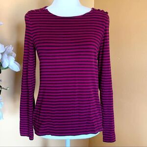 Anne Klein Top Size Medium Brown Pink Long Sleeve Striped Basic Comfort Top